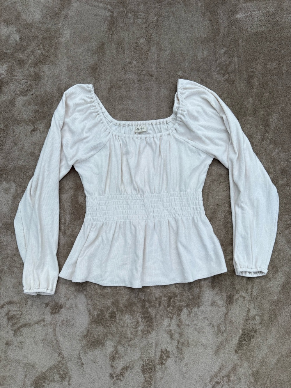 Madewell Plush Square-Neck Smocked Top